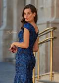 Picture of: Cap Sleeve Metallic Brocade Gown with V-Neckline in Navy, Style: 33578, Detail Picture 2