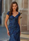 Picture of: Cap Sleeve Metallic Brocade Gown with V-Neckline in Navy, Style: 33578, Detail Picture 3