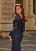 Picture of: Long Sleeve Square Neck Rhinestone Gown in Navy, Style: 33311, Detail Picture 4