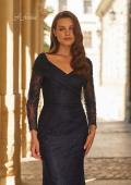 Picture of: Lace Long Sleeve V-Neck Evening Gown in Navy, Style: 33333, Detail Picture 5