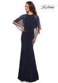 Picture of: Long Gown with sheer sleeves and beaded neckline in Navy, Style: 25006, Main Picture