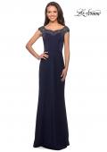 Picture of: Long Jersey Gown with Embellished Neckline in Navy, Style: 25399, Main Picture