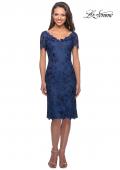 Picture of: Short Sleeve Knee Length Lace Dress with V-Neck in Navy, Style: 25522, Main Picture