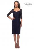 Picture of: Knee Length Lace Dress with Rhinestone Detailing in Navy, Style: 25527, Main Picture