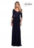 Picture of: Long Velvet Beaded Dress with Three Quarter Sleeves in Navy, Style: 26456, Main Picture