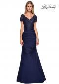 Picture of: Floor Length Satin Dress with Lace Rhinestoned Bodice in Navy, Style: 26979, Main Picture