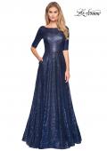 Picture of: Fully Sequined Floor Length Gown with Pockets in Navy, Style: 27016, Main Picture