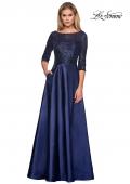 Picture of: Long Mikado Gown with Beaded Top and Pockets in Navy, Style: 27077, Main Picture