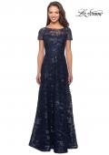 Picture of: Short Sleeve Long Sequin Dress with Sheer Neckline in Navy, Style: 27839, Main Picture