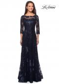 Picture of: Long Lace Dress with Sequins and Sheer 3/4 Sleeves in Navy, Style: 27885, Main Picture