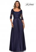 Picture of: Three Quarter Sleeve Gown with Lace Sheer Back in Navy, Style: 27988, Main Picture