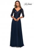 Picture of: Long Chiffon Evening Gown with Sequined Bodice in Navy, Style: 27998, Main Picture