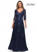 Picture of: Three Quarter Sleeve A-line Dress with Lace and Beads in Navy, Style: 28000, Main Picture