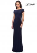 Picture of: Floor Length Jersey Evening Gown with Cap Sleeves in Navy, Style: 28026, Main Picture