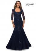 Picture of: Long Lace Mermaid Gown with Square Neckline in Navy, Style: 28033, Main Picture