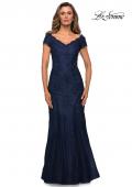 Picture of: Short Sleeve Lace Evening Dress with V Neckline in Navy, Style: 28099, Main Picture