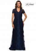 Picture of: Long Lace Evening Dress with Scallop Detailing and Rhinestones in Navy, Style: 28195, Main Picture