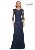 Picture of: Long Lace Gown with Illusion Sleeves in Navy, Style: 29219, Main Picture