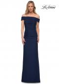 Picture of: Ruched Off the Shoulder Net Jersey Evening Dress in Navy, Main Picture