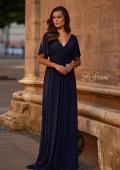 Picture of: Flattering Net Jersey Long Dress with Ruffle Sleeve in Navy, Style: 30009, Main Picture