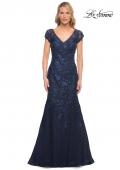 Picture of: Lace and Tulle Mermaid Gown with Cap Sleeves in Blue, Style: 30269, Main Picture