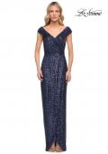 Picture of: Sequin Long Evening Dress with Ruching and V Neck in Blue, Style: 30326, Main Picture