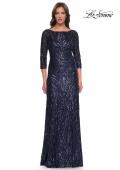 Picture of: Print Sequin Gown with High Neckline and Sleeves in Navy, Style: 30807, Main Picture