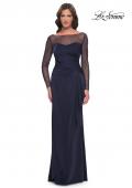Picture of: Sleek Long Evening Dress with Ruching and Illusion Top in Navy, Style: 30808, Main Picture