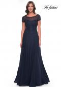 Picture of: Beaded A-Line Dress with Illusion Neckline and Sleeves in Navy, Style: 30852, Main Picture