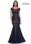 Picture of: Mermaid Lace Dress with Cap Sleeves and Illusion Neckline in Navy, Style: 30876, Main Picture