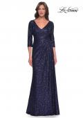 Picture of: Long Sequin Gown with Ruching and Draped Skirt in Navy, Style: 30879, Main Picture