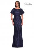 Picture of: Sequin Stretch Evening Dress with High Neckline and Dolman Sleeves in Navy, Style: 30885, Main Picture