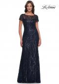 Picture of: Beaded Print Fitted Evening Dress with Illusion Neckline in Navy, Style: 31005, Main Picture