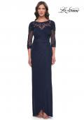Picture of: Long Jersey Evening Dress with Lace Detail Neckline and Sleeves in Navy, Style: 31093, Main Picture