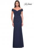 Picture of: Off the Shoulder Jersey Evening Gown with Ruching in Navy, Style: 31677, Main Picture