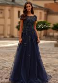 Picture of: Gorgeous Gown with Beaded Lace Applique in Navy, Style: 31692, Main Picture