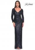 Picture of: Long Sleeve Sequin Evening Dress with Ruching in Navy, Style: 31698, Main Picture