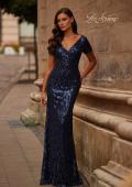 Picture of: Empire Waist Evening Dress with Print Sequin Design in Navy, Style: 31787, Main Picture