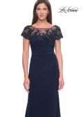 Picture of: Chic Jersey and Lace Evening Dress with Short Sleeves in Navy, Style: 31805, Main Picture