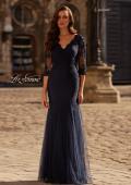 Picture of: Tulle Evening Gown with Trumpet Skirt and Lace Illusion Sleeves in Navy, Style: 32610, Main Picture