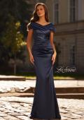 Picture of: Off the Shoulder Stretch Satin Ruched Evening Gown in Navy, Style: 33128, Main Picture