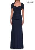 Picture of: Elegant Long Evening Dress with Ruching and Short Sleeves in Navy, Style: 33153, Main Picture