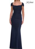 Picture of: Simple Ruched Cap Sleeve Net Jersey Gown in Navy, Style: 33506, Main Picture