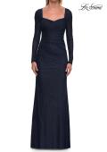 Picture of: Long Sleeve Rhinestone Jersey Gown with Sweetheart Neckline in Navy, Style: 33642, Main Picture