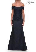 Picture of: Off-the-Shoulder Jacquard Evening Gown in Navy, Style: 33711, Main Picture