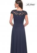 Picture of: A-Line Satin Dress with Stunning Beaded Neckline and Short Sleeves in Navy, Style: 31195, Detail Picture 8