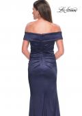 Picture of: Off the Shoulder Stretch Satin Evening Dress in Navy, Style: 31621, Detail Picture 8