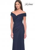 Picture of: Off the Shoulder Jersey Evening Gown with Ruching in Navy, Style: 31677, Detail Picture 8