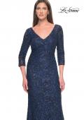 Picture of: Fitted Beaded Lace Evening Gown with Ruching in Navy, Style: 31721, Detail Picture 8