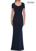 Picture of: Short Sleeve Jersey Gown with Sweetheart Neckline and Ruching in Navy, Style: 33146, Detail Picture 8